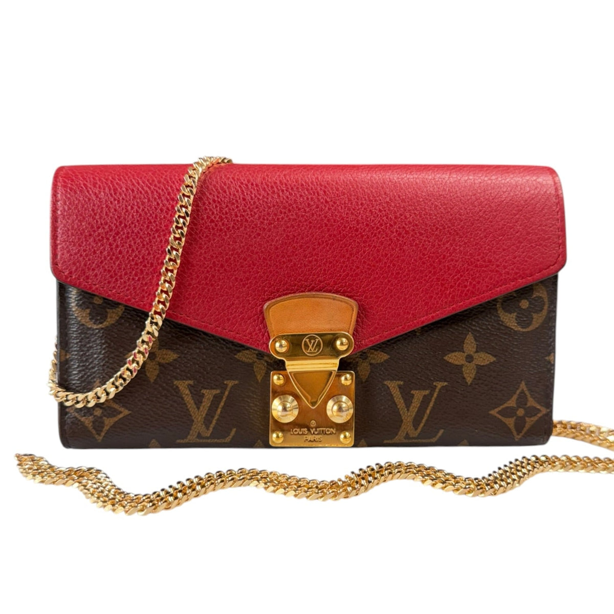 LOUIS VUITTON Red Monogram Portefeuille Pallas Wallet with Chain Louis Vuitton