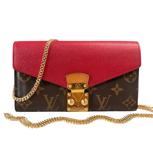LOUIS VUITTON Red Monogram Portefeuille Pallas Wallet with Chain Louis Vuitton