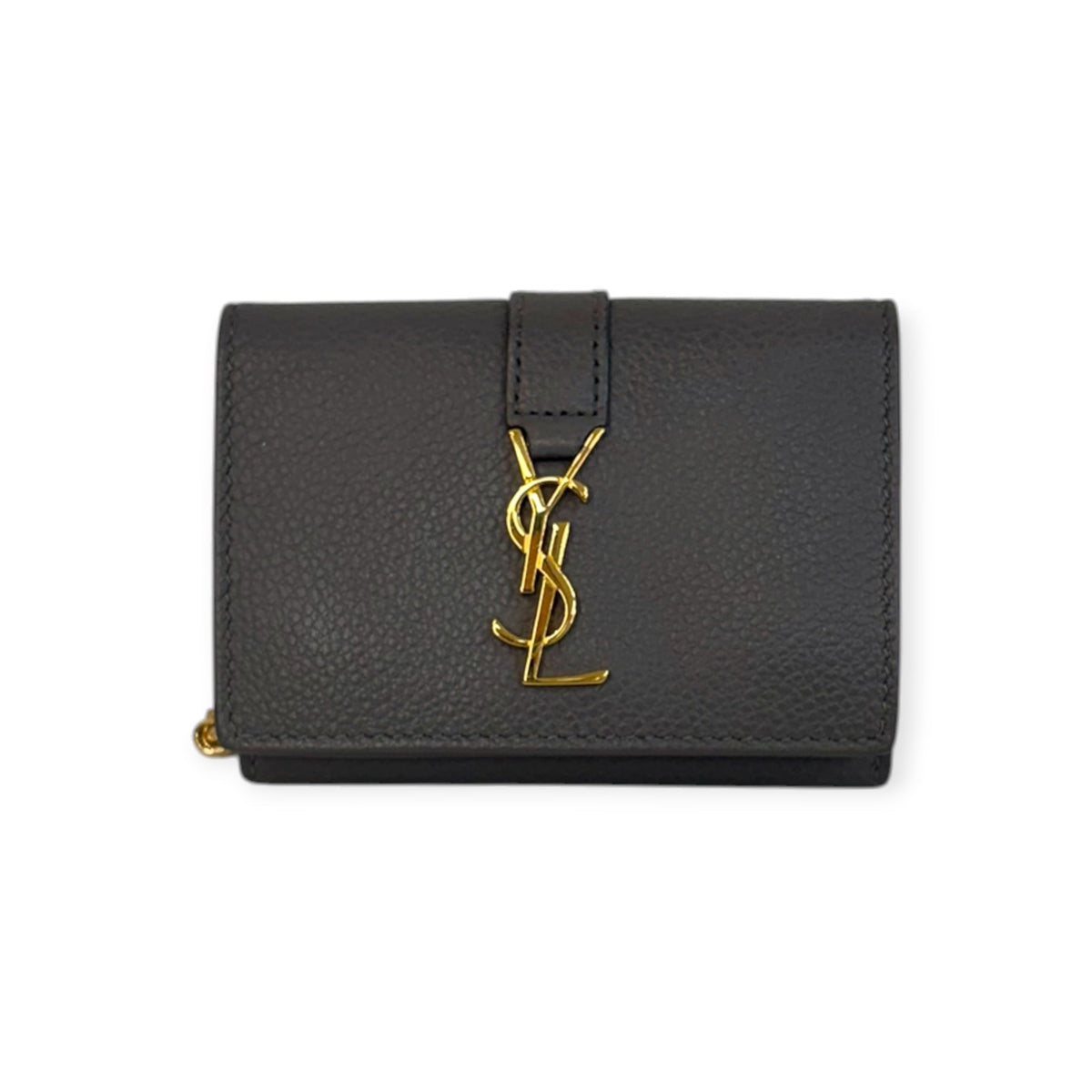 SAINT LAURENT YSL Grey Grain Calfskin Compact Wallet with Adjustable Chain Saint Laurent