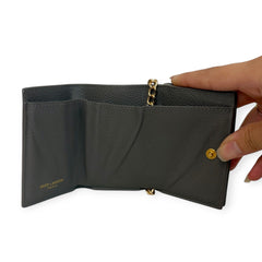 SAINT LAURENT YSL Grey Grain Calfskin Compact Wallet with Adjustable Chain Saint Laurent
