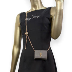 SAINT LAURENT YSL Grey Grain Calfskin Compact Wallet with Adjustable Chain Saint Laurent