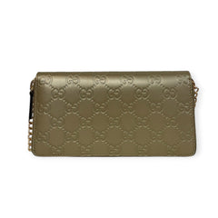 GUCCI Metallic Gold Leather Guccissima Zip Wallet with Crossbody Chain Gucci