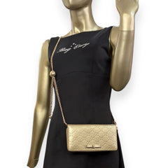 GUCCI Metallic Gold Leather Guccissima Zip Wallet with Crossbody Chain Gucci