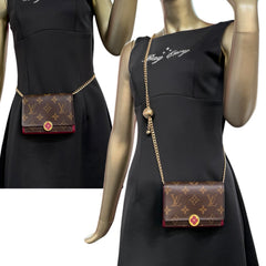 LOUIS VUITTON Monogram Flore Compact Wallet with Added Adjustable Chain Louis Vuitton
