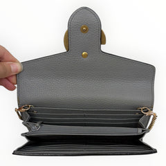 GUCCI Grey Pebbled Leather GG Marmont Wallet with Chain Gucci