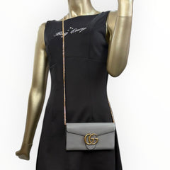 GUCCI Grey Pebbled Leather GG Marmont Wallet with Chain Gucci