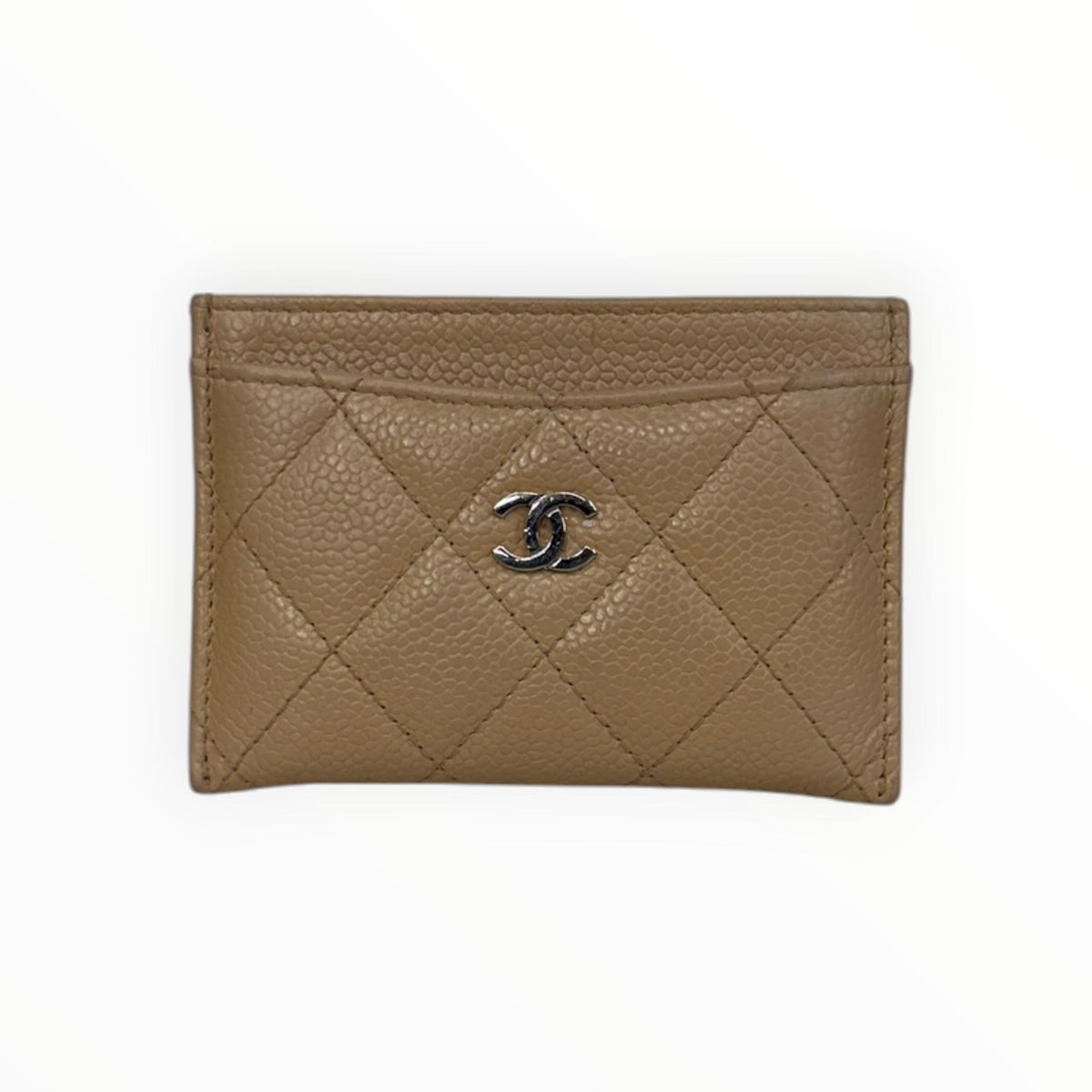 Chanel Beige Quilted Caviar Leather Card Holder Chanel