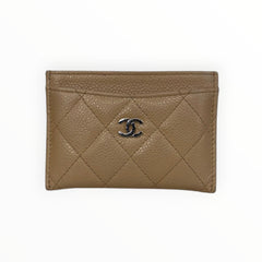 Chanel Beige Quilted Caviar Leather Card Holder Chanel