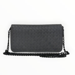 BOTTEGA VENETA Grey Leather Intrecciato Organizer Zip Wallet with added Chain Bottega Veneta