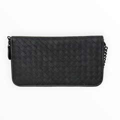 BOTTEGA VENETA Grey Leather Intrecciato Organizer Zip Wallet with added Chain Bottega Veneta