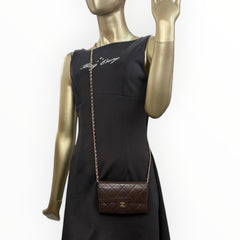 CHANEL Brown Lambskin Classic Quilt Medium Flap Wallet with added chain Chanel