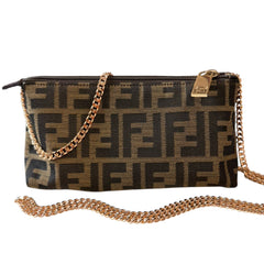 FENDI Zucca Canvas Zip Pouch with added Chain Fendi