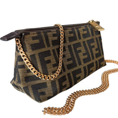 FENDI Zucca Canvas Zip Pouch with added Chain Fendi