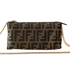 FENDI Zucca Canvas Zip Pouch with added Chain Fendi