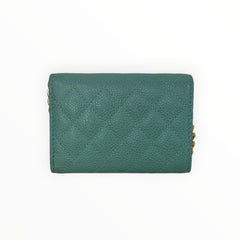 CHANEL Teal Green Caviar Leather Boy Compact Wallet with added adjustable chain Chanel