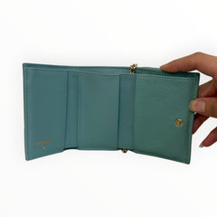CHANEL Teal Green Caviar Leather Boy Compact Wallet with added adjustable chain Chanel