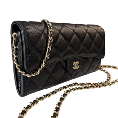 CHANEL Black Caviar Leather GHW Classic Flap Gusseted Wallet Chanel