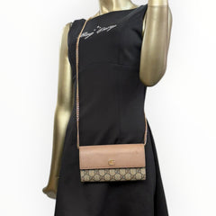 GUCCI Tan Leather/Coated Canvas GG Supreme Marmont Wallet with added Chain Gucci