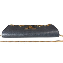 LOUIS VUITTON Black Taurillon Embellished Capucines Leather Wallet with Chain Louis Vuitton