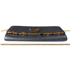 LOUIS VUITTON Black Taurillon Embellished Capucines Leather Wallet with Chain Louis Vuitton