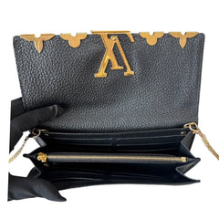 LOUIS VUITTON Black Taurillon Embellished Capucines Leather Wallet with Chain Louis Vuitton
