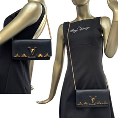 LOUIS VUITTON Black Taurillon Embellished Capucines Leather Wallet with Chain Louis Vuitton