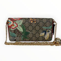 GUCCI GG Supreme Coated Canvas Tian Print Zip Wallet with Crossbody Chain Gucci