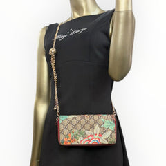 GUCCI GG Supreme Coated Canvas Tian Print Zip Wallet with Crossbody Chain Gucci