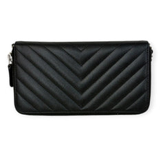 CHANEL Black Leather V Stitch Quilted SHW Zip Wallet Chanel