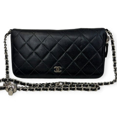 CHANEL Black Lambskin Quilted SHW Zip Wallet Chanel