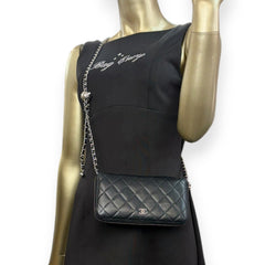 CHANEL Black Lambskin Quilted SHW Zip Wallet Chanel