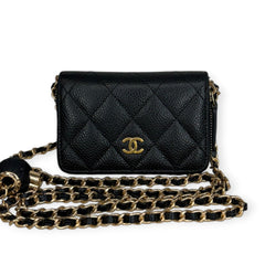 CHANEL Black Quilted Caviar Compact Zip Wallet Chanel