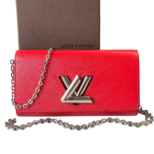 LOUIS VUITTON Red Epi Leather Twist Wallet with Chain Louis Vuitton