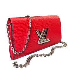 LOUIS VUITTON Red Epi Leather Twist Wallet with Chain Louis Vuitton