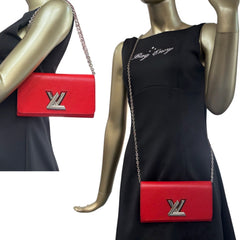 LOUIS VUITTON Red Epi Leather Twist Wallet with Chain Louis Vuitton