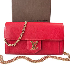 LOUIS VUITTON Red Leather Lockme Wallet with Chain Louis Vuitton