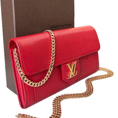 LOUIS VUITTON Red Leather Lockme Wallet with Chain Louis Vuitton