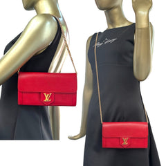 LOUIS VUITTON Red Leather Lockme Wallet with Chain Louis Vuitton
