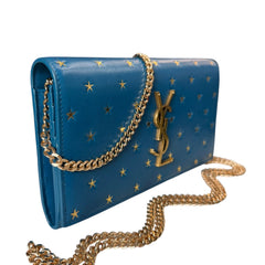 SAINT LAURENT Blue Star Leather Mary Kate YSL Clutch with Chain/Tassel Saint Laurent