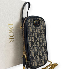 CHRISTIAN DIOR Navy Oblique Jacquard 30 Montaigne Call'in Phone Holder Dior