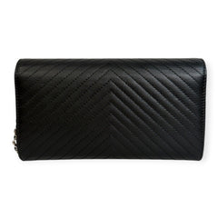 CHANEL Black Caviar Chevron Gusseted Classic Flap Wallet with added Chain CHANEL