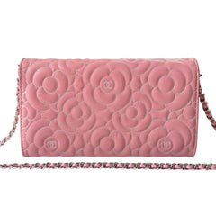 CHANEL Pink/Silver Lambskin SHW Camellia Long Flap Wallet Chanel