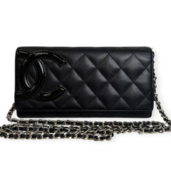 CHANEL Black Lambskin Cambon Full Flap Wallet with added leather chain Chanel