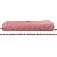 CHANEL Pink/Silver Lambskin SHW Camellia Long Flap Wallet Chanel