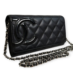 CHANEL Black Lambskin Cambon Full Flap Wallet with added leather chain Chanel