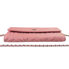 CHANEL Pink/Silver Lambskin SHW Camellia Long Flap Wallet Chanel