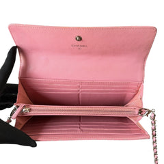 CHANEL Pink/Silver Lambskin SHW Camellia Long Flap Wallet Chanel