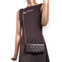 CHANEL Black Lambskin Cambon Full Flap Wallet with added leather chain Chanel