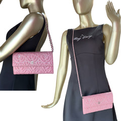 CHANEL Pink/Silver Lambskin SHW Camellia Long Flap Wallet Chanel