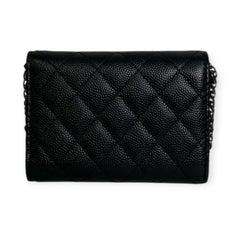 CHANEL Black Caviar Leather Boy Compact Wallet with added adjustable chain Chanel